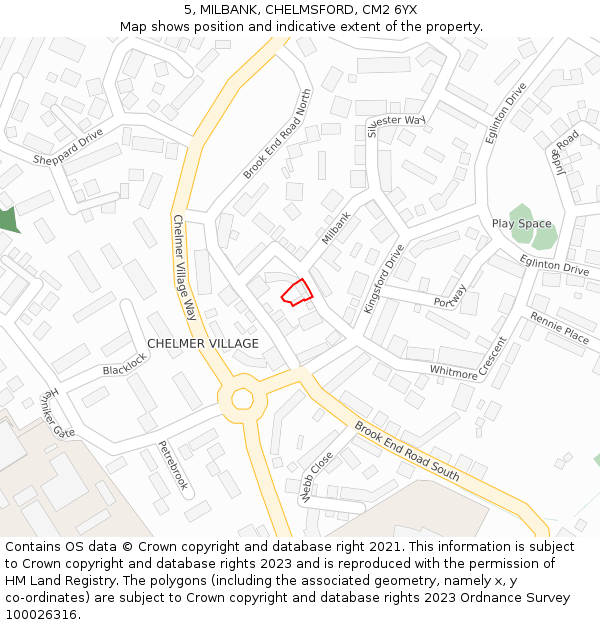 5, MILBANK, CHELMSFORD, CM2 6YX: Location map and indicative extent of plot