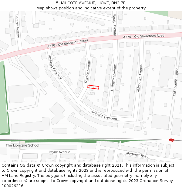 5, MILCOTE AVENUE, HOVE, BN3 7EJ: Location map and indicative extent of plot