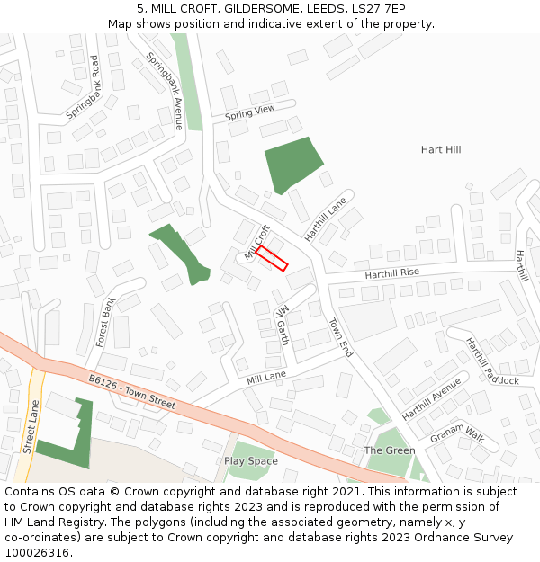 5, MILL CROFT, GILDERSOME, LEEDS, LS27 7EP: Location map and indicative extent of plot