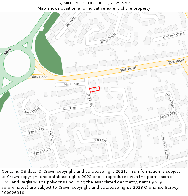 5, MILL FALLS, DRIFFIELD, YO25 5AZ: Location map and indicative extent of plot