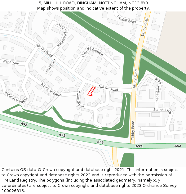 5, MILL HILL ROAD, BINGHAM, NOTTINGHAM, NG13 8YR: Location map and indicative extent of plot