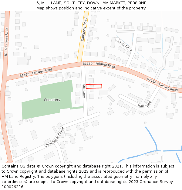 5, MILL LANE, SOUTHERY, DOWNHAM MARKET, PE38 0NF: Location map and indicative extent of plot