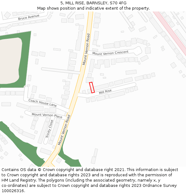 5, MILL RISE, BARNSLEY, S70 4FG: Location map and indicative extent of plot