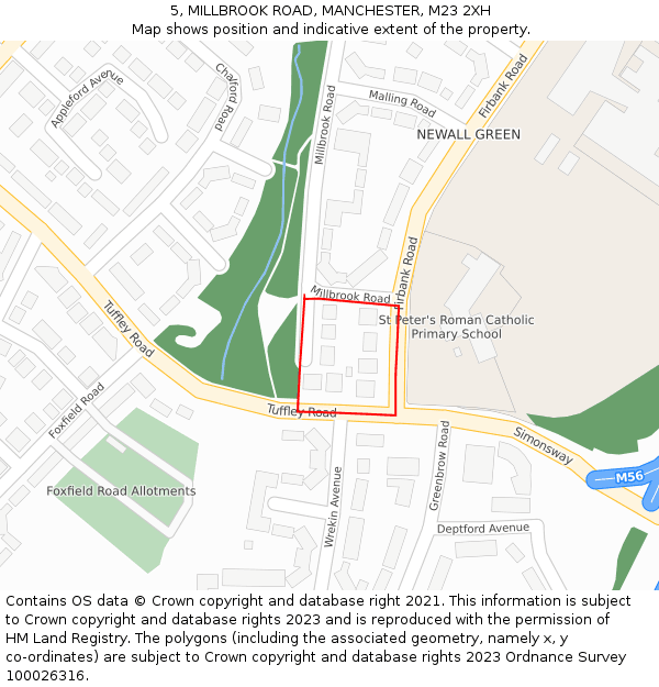 5, MILLBROOK ROAD, MANCHESTER, M23 2XH: Location map and indicative extent of plot