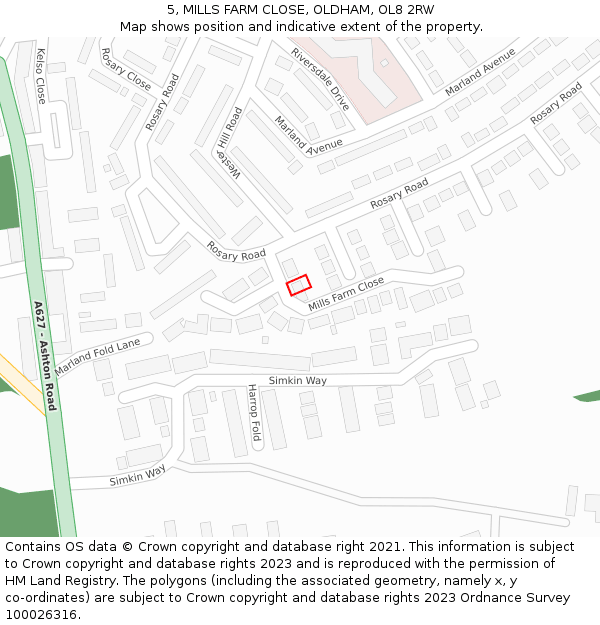 5, MILLS FARM CLOSE, OLDHAM, OL8 2RW: Location map and indicative extent of plot