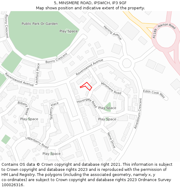 5, MINSMERE ROAD, IPSWICH, IP3 9GF: Location map and indicative extent of plot