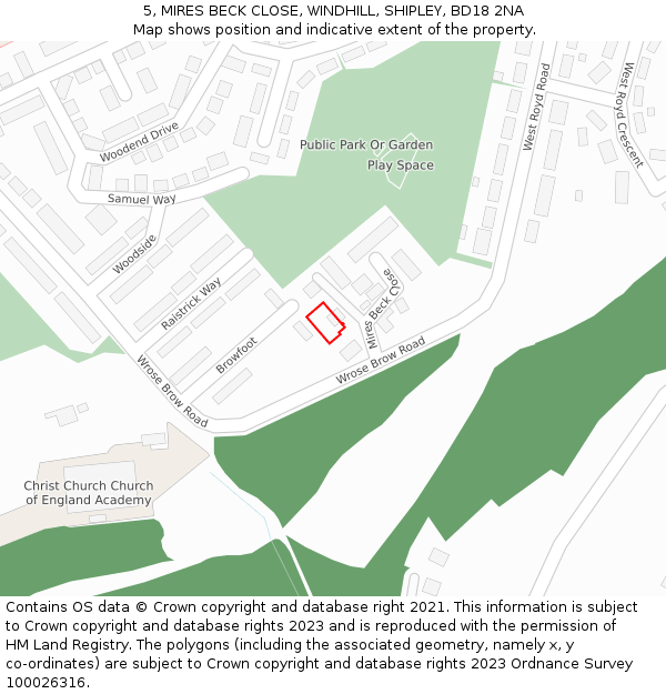 5, MIRES BECK CLOSE, WINDHILL, SHIPLEY, BD18 2NA: Location map and indicative extent of plot