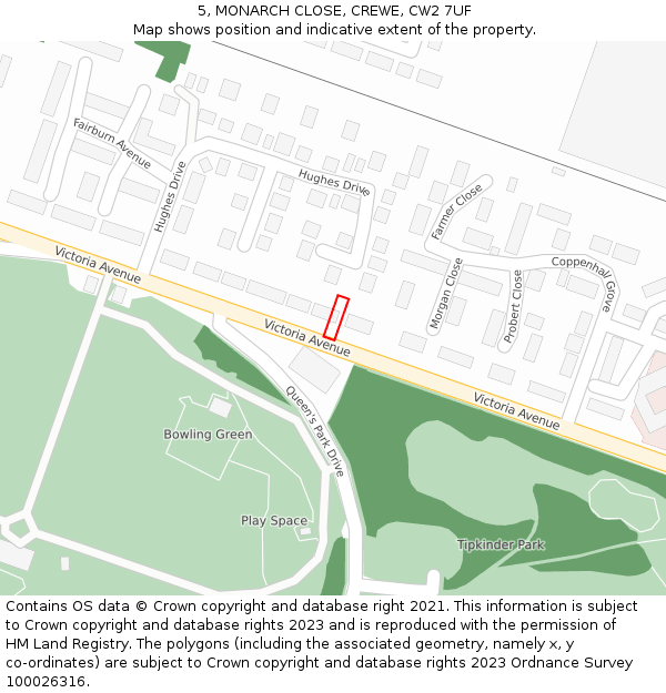 5, MONARCH CLOSE, CREWE, CW2 7UF: Location map and indicative extent of plot
