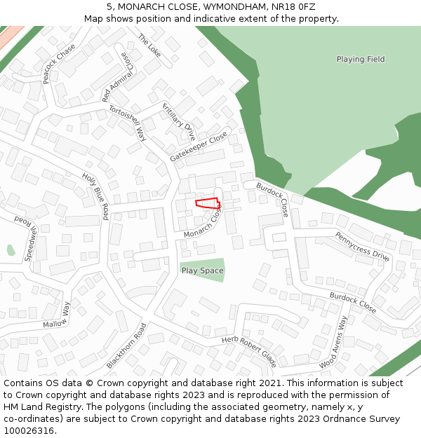 5, MONARCH CLOSE, WYMONDHAM, NR18 0FZ: Location map and indicative extent of plot