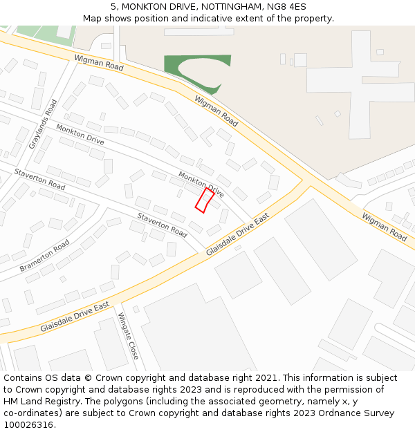 5, MONKTON DRIVE, NOTTINGHAM, NG8 4ES: Location map and indicative extent of plot