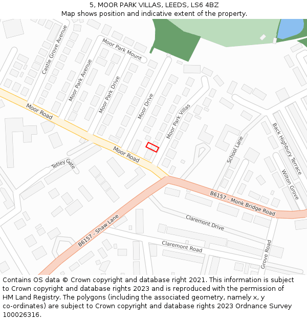 5, MOOR PARK VILLAS, LEEDS, LS6 4BZ: Location map and indicative extent of plot