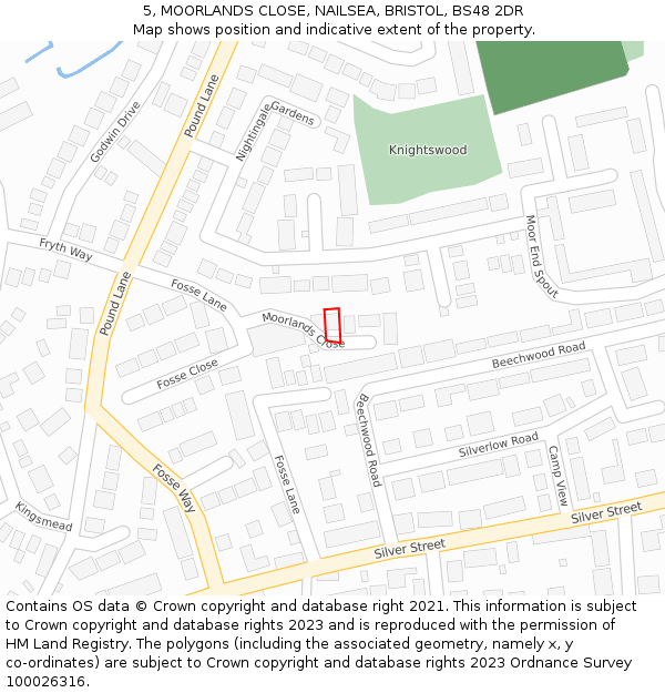5, MOORLANDS CLOSE, NAILSEA, BRISTOL, BS48 2DR: Location map and indicative extent of plot