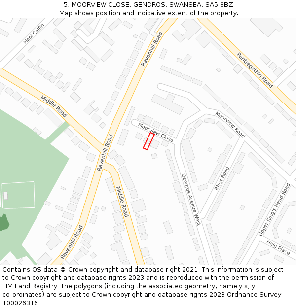 5, MOORVIEW CLOSE, GENDROS, SWANSEA, SA5 8BZ: Location map and indicative extent of plot