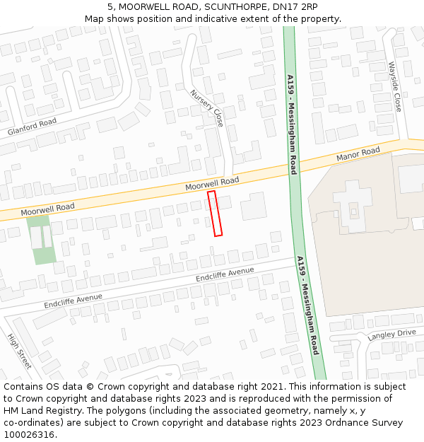 5, MOORWELL ROAD, SCUNTHORPE, DN17 2RP: Location map and indicative extent of plot