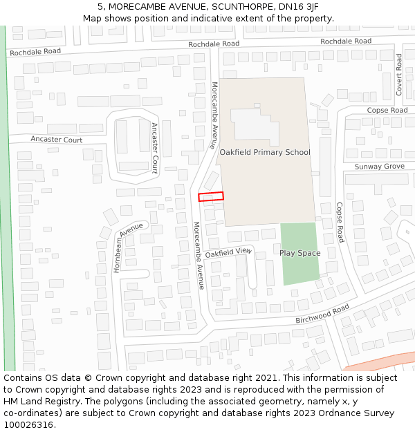 5, MORECAMBE AVENUE, SCUNTHORPE, DN16 3JF: Location map and indicative extent of plot