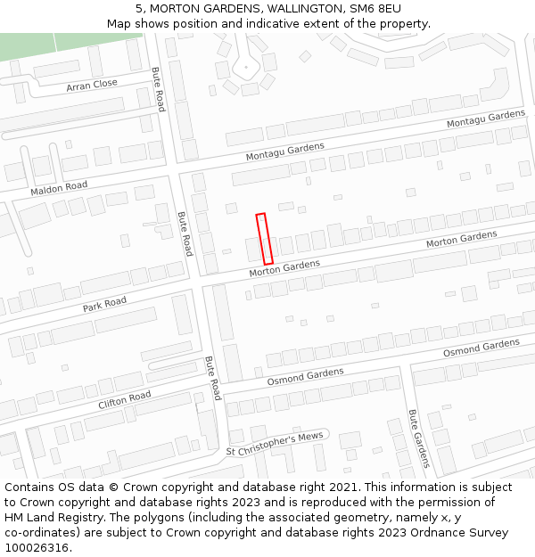 5, MORTON GARDENS, WALLINGTON, SM6 8EU: Location map and indicative extent of plot