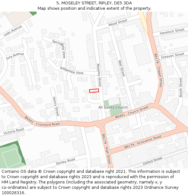 5, MOSELEY STREET, RIPLEY, DE5 3DA: Location map and indicative extent of plot