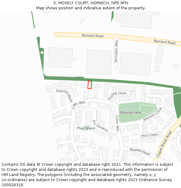 5, MOSELY COURT, NORWICH, NR5 9PN: Location map and indicative extent of plot