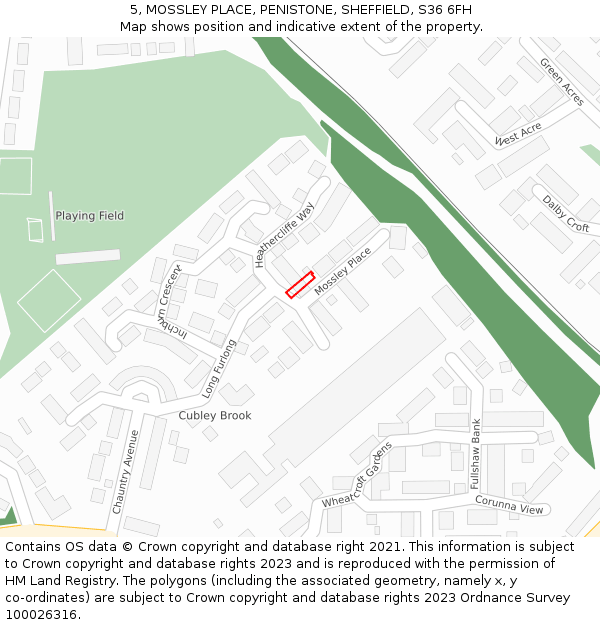 5, MOSSLEY PLACE, PENISTONE, SHEFFIELD, S36 6FH: Location map and indicative extent of plot