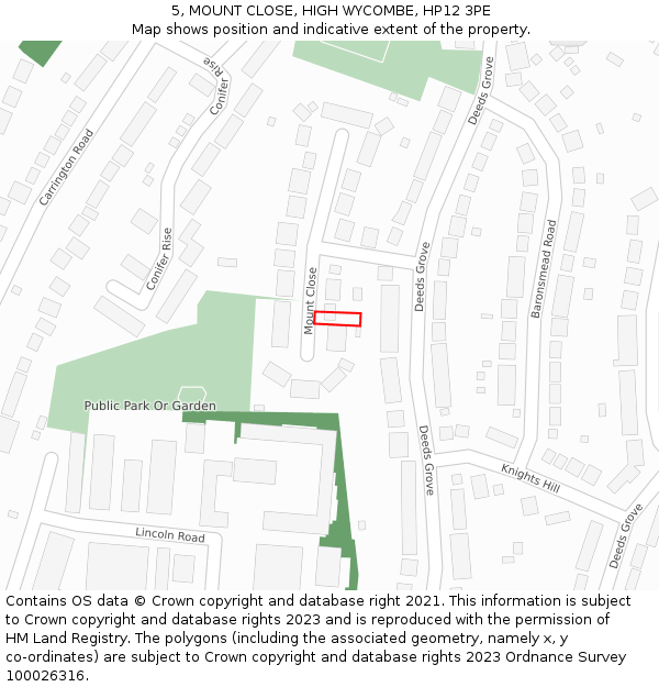 5, MOUNT CLOSE, HIGH WYCOMBE, HP12 3PE: Location map and indicative extent of plot
