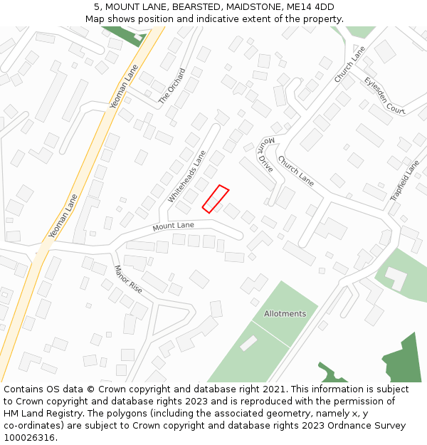5, MOUNT LANE, BEARSTED, MAIDSTONE, ME14 4DD: Location map and indicative extent of plot