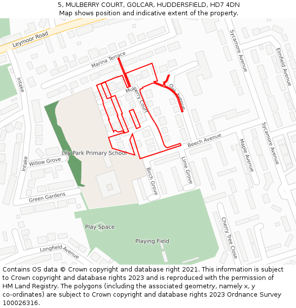 5, MULBERRY COURT, GOLCAR, HUDDERSFIELD, HD7 4DN: Location map and indicative extent of plot