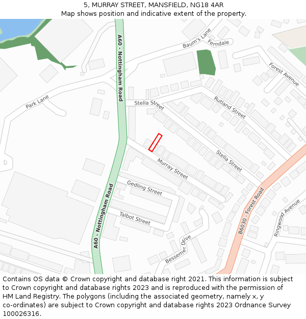 5, MURRAY STREET, MANSFIELD, NG18 4AR: Location map and indicative extent of plot