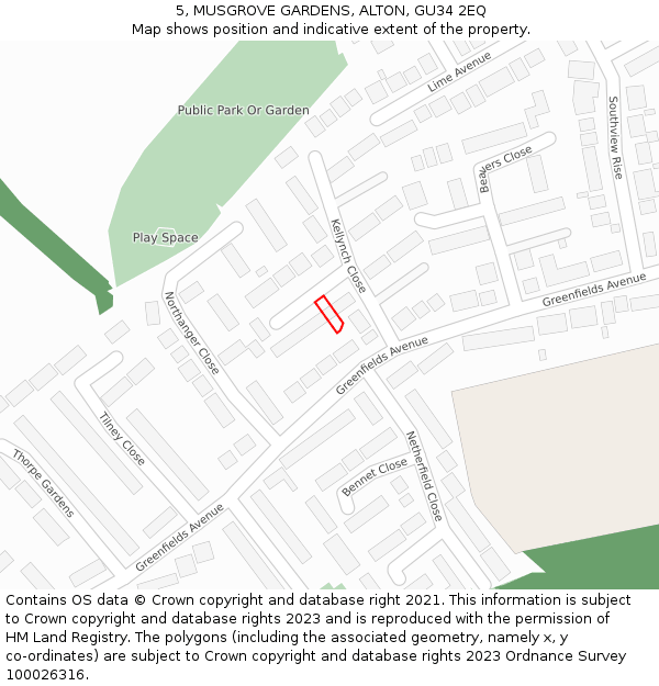 5, MUSGROVE GARDENS, ALTON, GU34 2EQ: Location map and indicative extent of plot