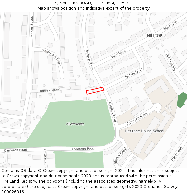5, NALDERS ROAD, CHESHAM, HP5 3DF: Location map and indicative extent of plot