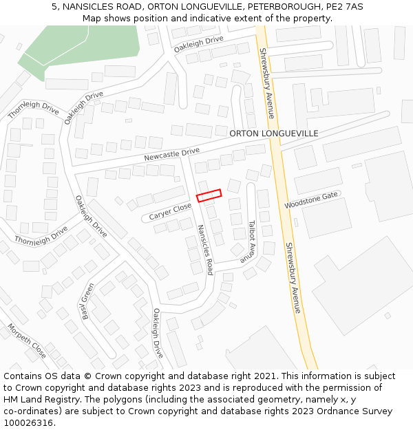 5, NANSICLES ROAD, ORTON LONGUEVILLE, PETERBOROUGH, PE2 7AS: Location map and indicative extent of plot