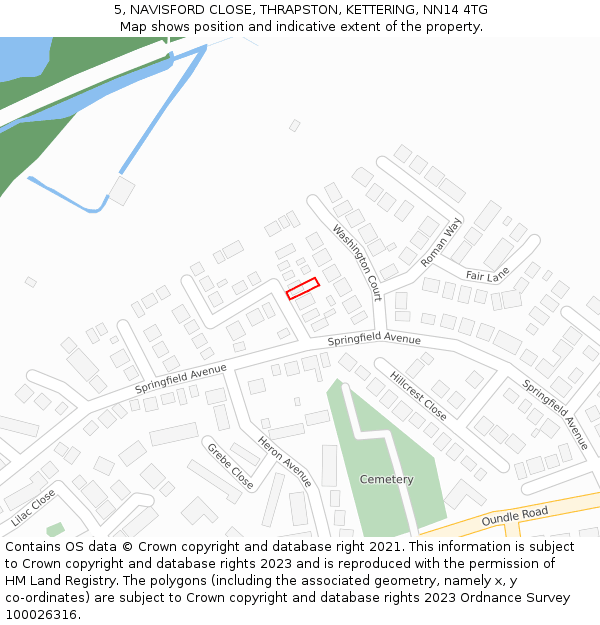 5, NAVISFORD CLOSE, THRAPSTON, KETTERING, NN14 4TG: Location map and indicative extent of plot