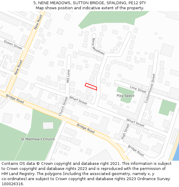 5, NENE MEADOWS, SUTTON BRIDGE, SPALDING, PE12 9TY: Location map and indicative extent of plot