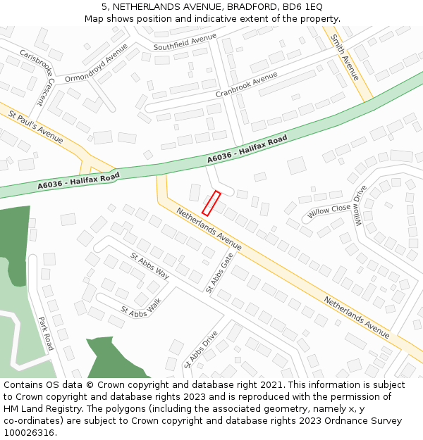 5, NETHERLANDS AVENUE, BRADFORD, BD6 1EQ: Location map and indicative extent of plot