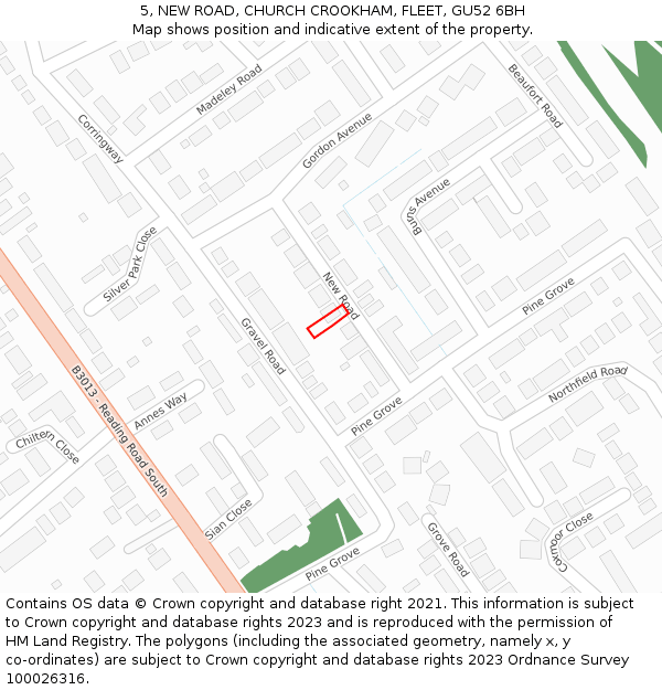 5, NEW ROAD, CHURCH CROOKHAM, FLEET, GU52 6BH: Location map and indicative extent of plot
