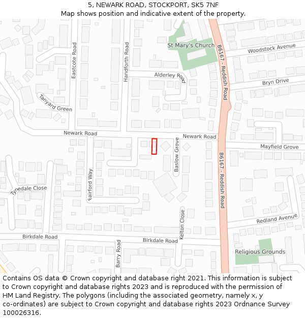 5, NEWARK ROAD, STOCKPORT, SK5 7NF: Location map and indicative extent of plot
