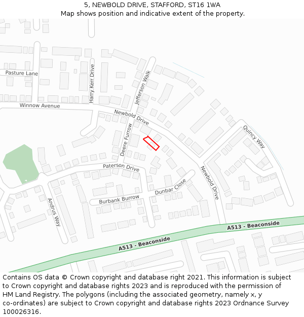 5, NEWBOLD DRIVE, STAFFORD, ST16 1WA: Location map and indicative extent of plot