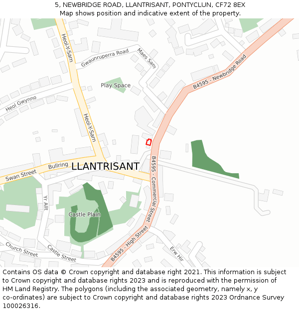 5, NEWBRIDGE ROAD, LLANTRISANT, PONTYCLUN, CF72 8EX: Location map and indicative extent of plot