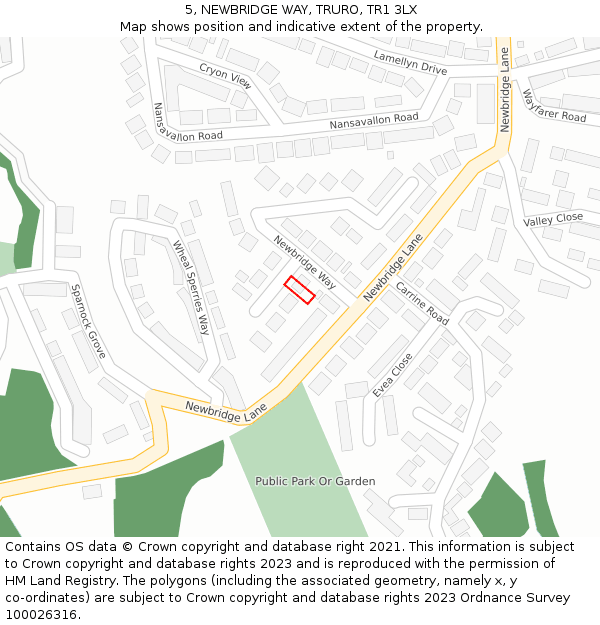 5, NEWBRIDGE WAY, TRURO, TR1 3LX: Location map and indicative extent of plot