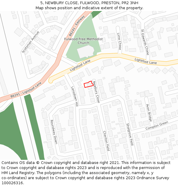 5, NEWBURY CLOSE, FULWOOD, PRESTON, PR2 3NH: Location map and indicative extent of plot
