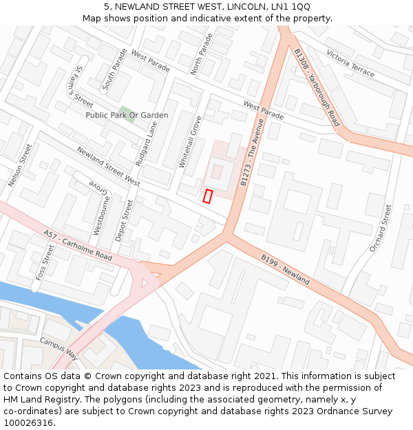 5, NEWLAND STREET WEST, LINCOLN, LN1 1QQ: Location map and indicative extent of plot