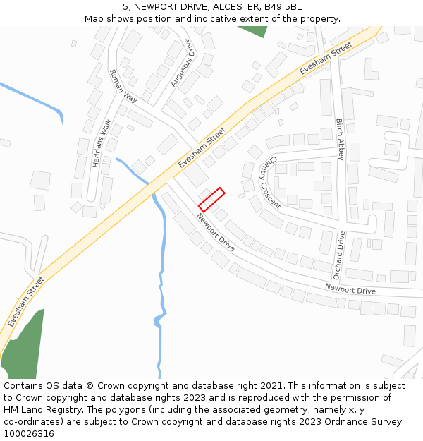 5, NEWPORT DRIVE, ALCESTER, B49 5BL: Location map and indicative extent of plot