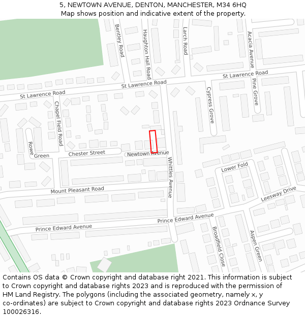 5, NEWTOWN AVENUE, DENTON, MANCHESTER, M34 6HQ: Location map and indicative extent of plot