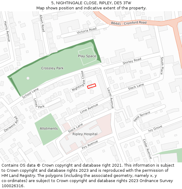 5, NIGHTINGALE CLOSE, RIPLEY, DE5 3TW: Location map and indicative extent of plot
