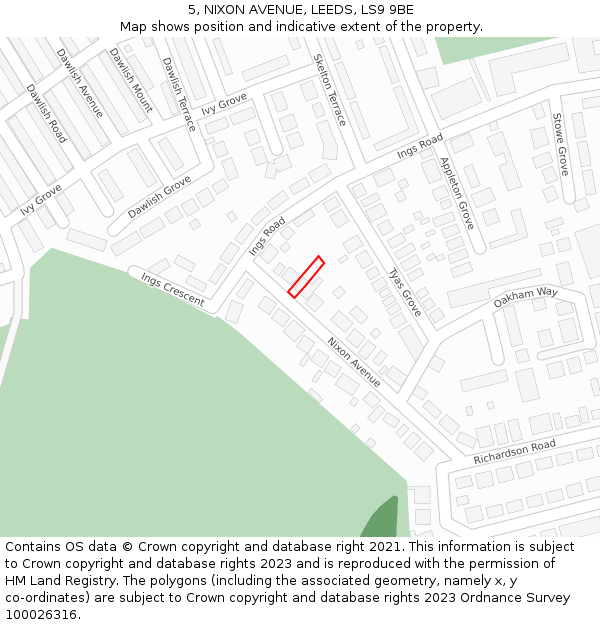 5, NIXON AVENUE, LEEDS, LS9 9BE: Location map and indicative extent of plot