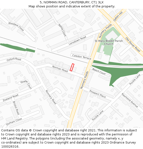 5, NORMAN ROAD, CANTERBURY, CT1 3LX: Location map and indicative extent of plot