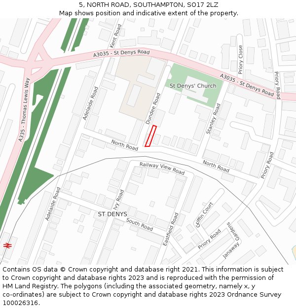 5, NORTH ROAD, SOUTHAMPTON, SO17 2LZ: Location map and indicative extent of plot