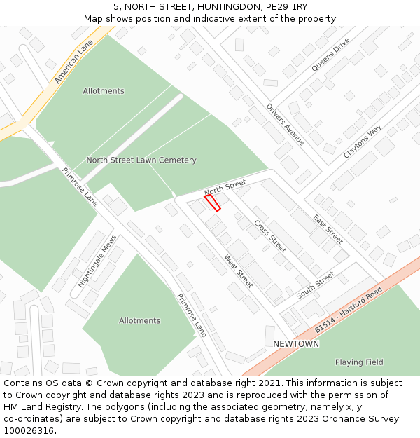 5, NORTH STREET, HUNTINGDON, PE29 1RY: Location map and indicative extent of plot