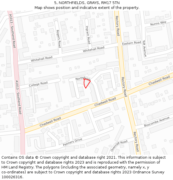 5, NORTHFIELDS, GRAYS, RM17 5TN: Location map and indicative extent of plot