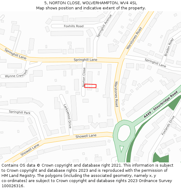 5, NORTON CLOSE, WOLVERHAMPTON, WV4 4SL: Location map and indicative extent of plot