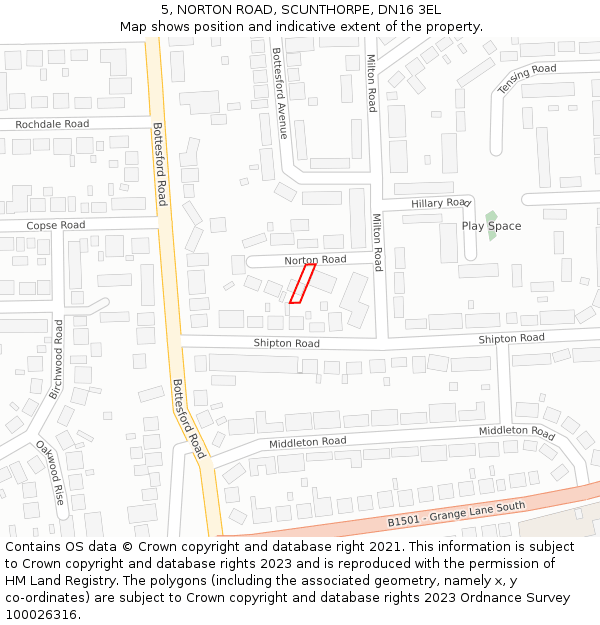 5, NORTON ROAD, SCUNTHORPE, DN16 3EL: Location map and indicative extent of plot
